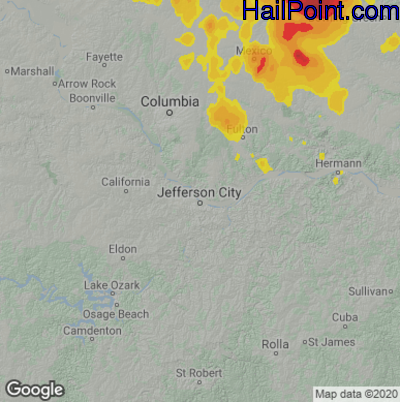 Hail Map for Jefferson City, MO Region on July 10, 2021