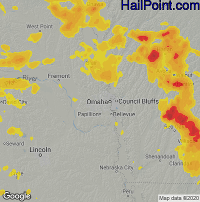 Hail Map for Omaha, NE Region on July 10, 2021