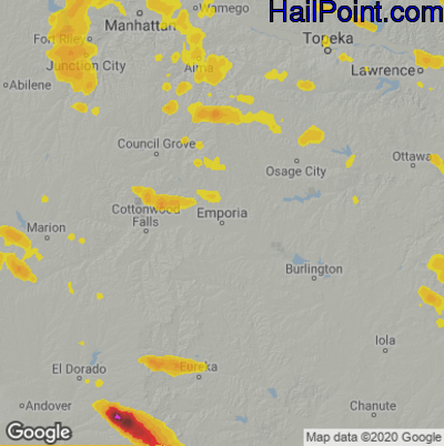Hail Map for Emporia, KS Region on July 10, 2021