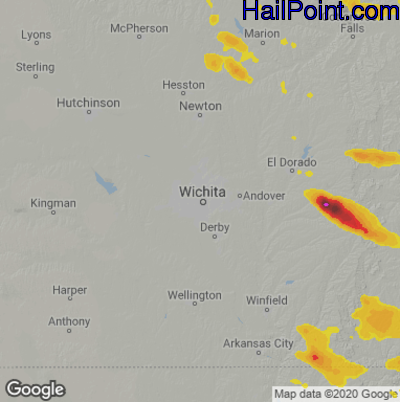 Hail Map for Wichita, KS Region on July 10, 2021 