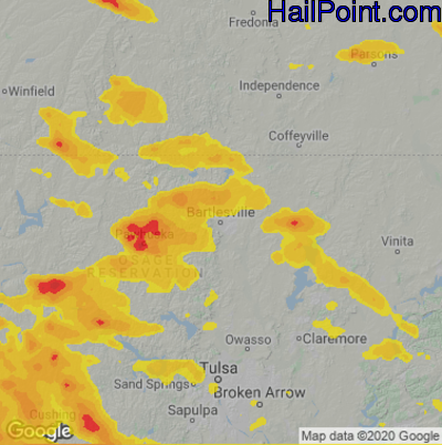 Hail Map for Bartlesville, OK Region on July 10, 2021