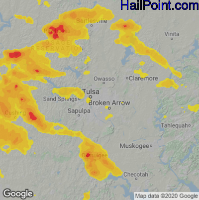 Hail Map for Tulsa, OK Region on July 10, 2021