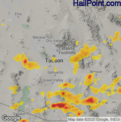 Hail Map for Tucson, AZ Region on July 10, 2021