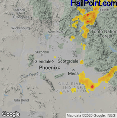 Hail Map for Phoenix, AZ Region on July 10, 2021