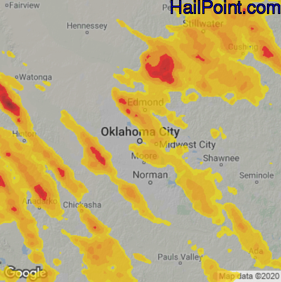 Hail Map for Oklahoma City, OK Region on July 10, 2021