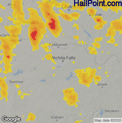 Hail Map for Wichita Falls, TX Region on July 11, 2021 