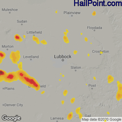 Hail Map for Lubbock, TX Region on July 11, 2021