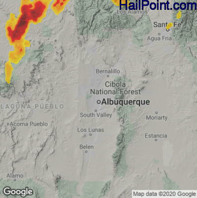 Hail Map for Albuquerque, NM Region on July 11, 2021