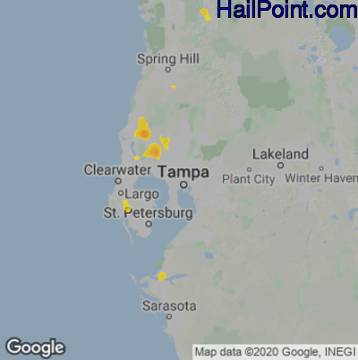 Hail Map for Tampa, FL Region on July 11, 2021 