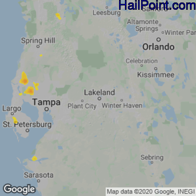 Hail Map for Lakeland, FL Region on July 11, 2021