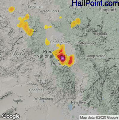 Hail Map for Prescott, AZ Region on July 11, 2021