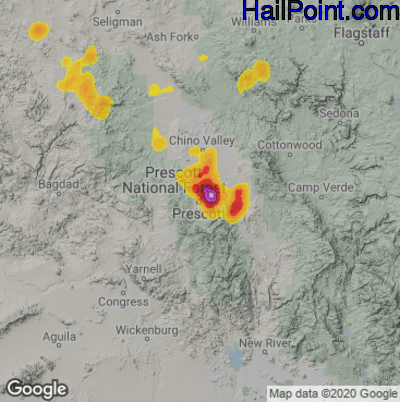 Hail Map for Prescott, AZ Region on July 11, 2021 