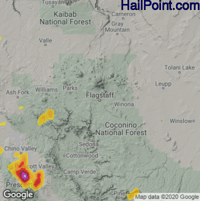 Hail Map for Flagstaff,AZ Region on July 11, 2021