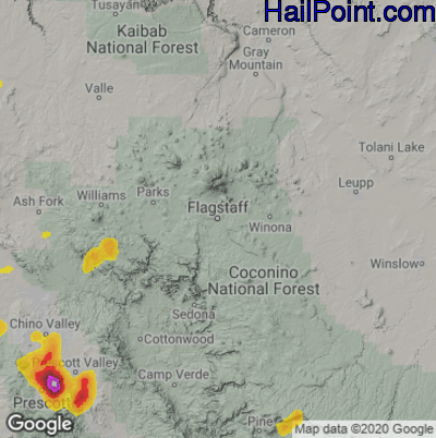 Hail Map for Flagstaff,AZ Region on July 11, 2021 