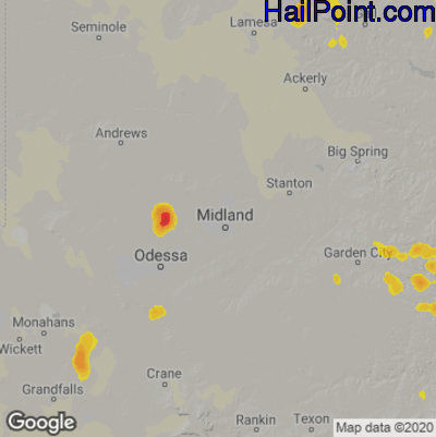 Hail Map for Midland, TX Region on July 11, 2021