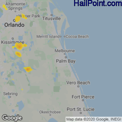 Hail Map for Palm Bay, FL Region on July 12, 2021