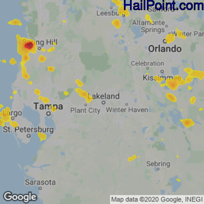 Hail Map for Lakeland, FL Region on July 12, 2021