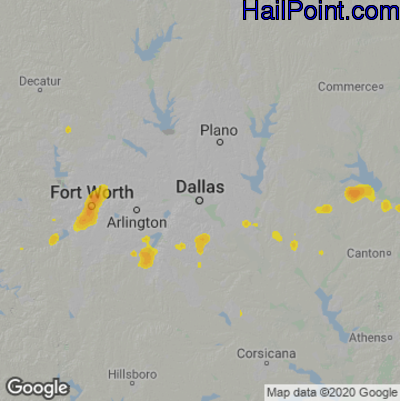 Hail Map for Dallas, TX Region on July 12, 2021