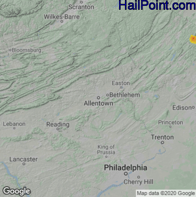 Hail Map for Allentown, PA Region on July 12, 2021