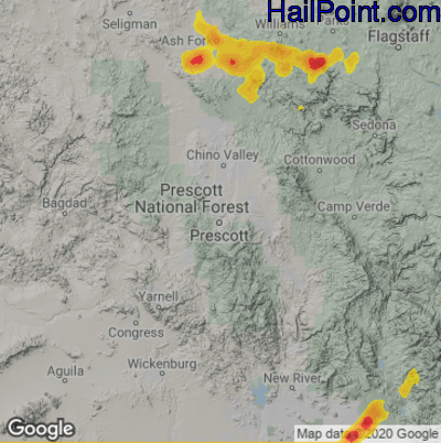 Hail Map for Prescott, AZ Region on July 13, 2021