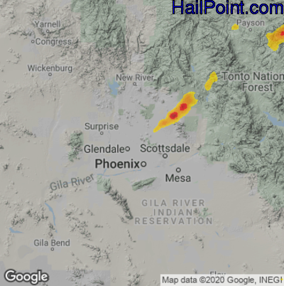 Hail Map for Phoenix, AZ Region on July 13, 2021 