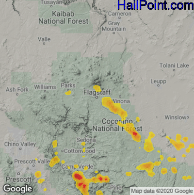 Hail Map for Flagstaff,AZ Region on July 13, 2021