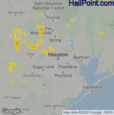 Hail Map for Houston, TX Region on July 13, 2021 