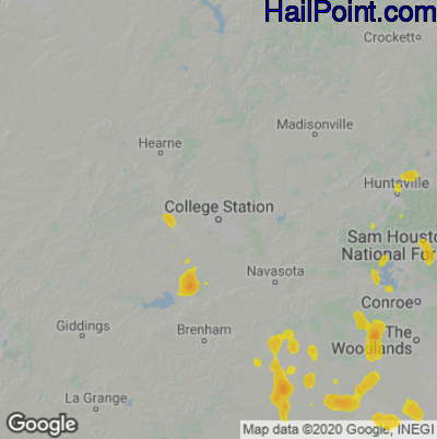 Hail Map for College Station, TX Region on July 13, 2021