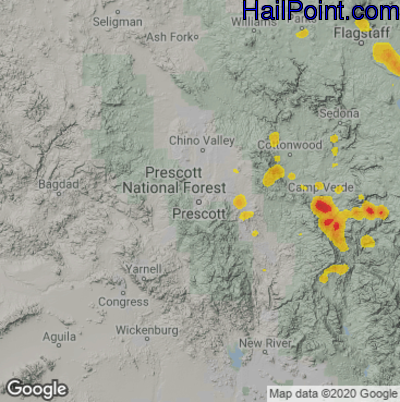Hail Map for Prescott, AZ Region on July 13, 2021