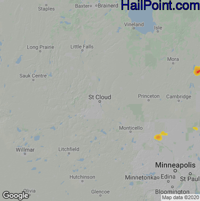 Hail Map for St Cloud, MN Region on July 13, 2021 