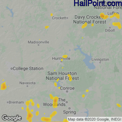 Hail Map for Huntsville, TX Region on July 13, 2021