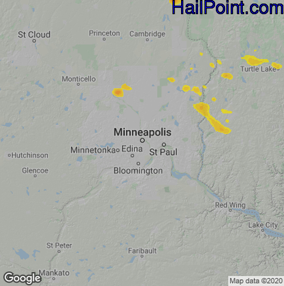 Hail Map for Minneapolis, MN Region on July 13, 2021