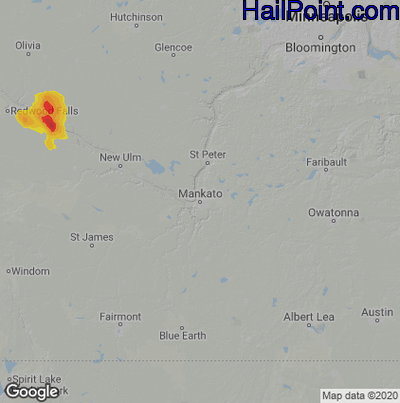 Hail Map for Mankato, MN Region on July 13, 2021 