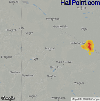 Hail Map for Marshall, MN Region on July 13, 2021
