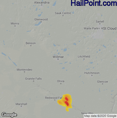 Hail Map for Willmar, MN Region on July 13, 2021