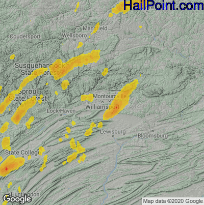 Hail Map for Willamsport, PA Region on July 13, 2021