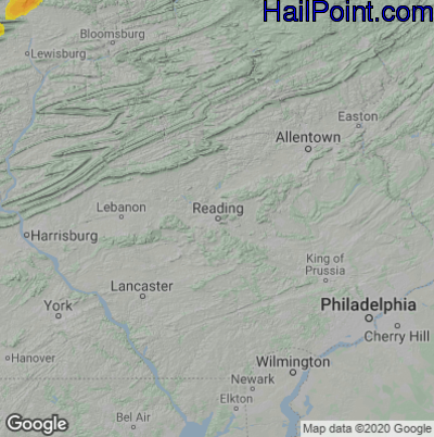 Hail Map for Reading, PA Region on July 14, 2021