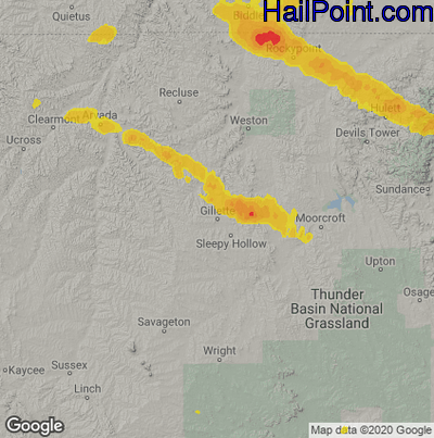 Hail Map for Gilette, WY Region on July 14, 2021