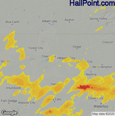 Hail Map for Mason City, IA Region on July 14, 2021