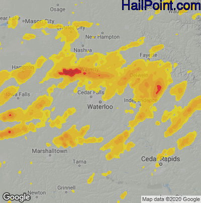 Hail Map for Waterloo, IA Region on July 14, 2021