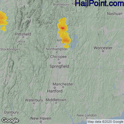 Hail Map for Springfield, MA Region on July 14, 2021