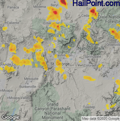 Hail Map for St. George, UT Region on July 14, 2021 