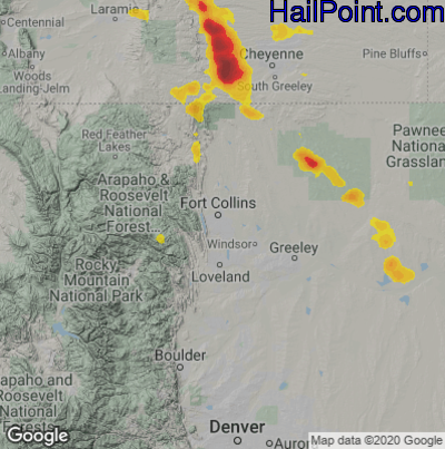 Hail Map for Fort Collins, CO Region on July 14, 2021