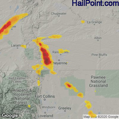 Hail Map for Cheyenne, WY Region on July 14, 2021 