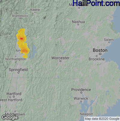 Hail Map for Worcester, MA Region on July 14, 2021 