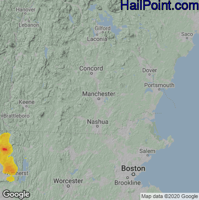 Hail Map for Manchester, NH Region on July 14, 2021 