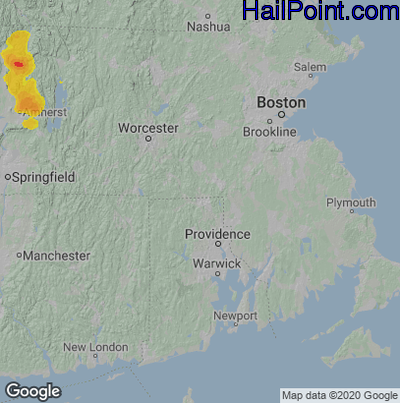 Hail Map for Woonsocket, RI Region on July 14, 2021