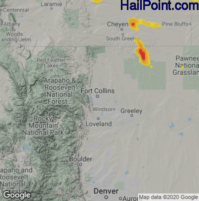 Hail Map for Fort Collins, CO Region on July 15, 2021