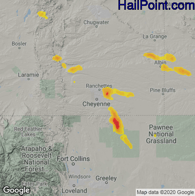 Hail Map for Cheyenne, WY Region on July 15, 2021