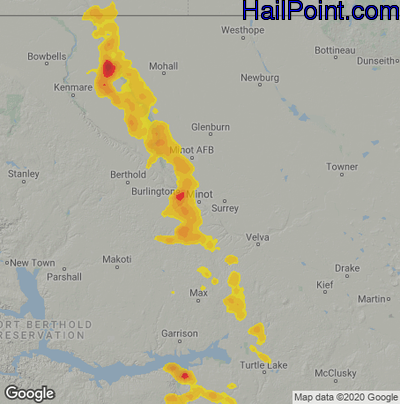 Hail Map for Minot, ND Region on July 16, 2021